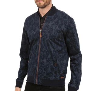 Ted Baker Mens Blue Floral Reversible Full Zip Bomber Jacket
